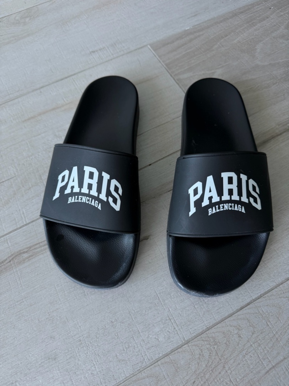 Balenciaga Black PARIS Logo Slide Sandals